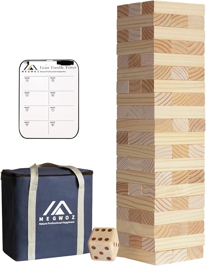 Giant Tumble Tower Family Games for Kids and Adults 60 Blocks New Zealand Pine Wooden Blocks Stacking Up to 5 FT for Indoors Outdoors Yard Games for Family