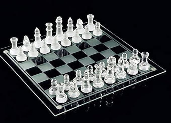 10"*10" Glass Chess Set Frosted and Clear Pieces Felted Bottom for Adult and Teens（Gift for Game Education）