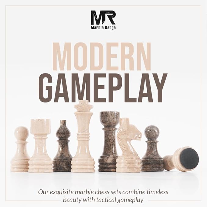 Marble Chess Set 15 Inch Handmade Board Game with Storage Box, Classic Travel Chess Set for Adults with Pieces & 2 Extra Queens, Elegant Gift & Home Décor (Oceanic & Verona)