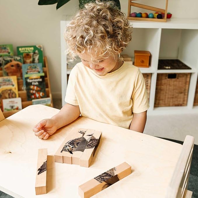 Wooden Animal Chunky Puzzles for Toddlers 2+ Years - Montessori 4 in 1 Woodland Creature Block Puzzle Toy