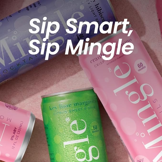 Mingle Mocktails - Variety Pack, Blackberry Hibiscus Bellini, Cranberry Cosmopolitan, Key Lime Margarita - Premium Non Alcoholic Cocktails, 12 FL OZ Cans (Pack of 12)