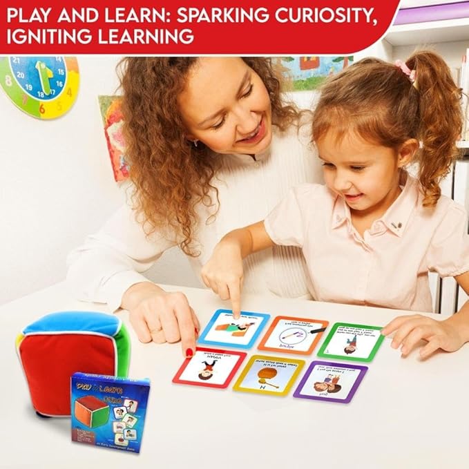 Thought-spot Play and Learn Cube roll Play Game for Toddlers 1st Learning Game Teaches Colors and Numbers Emotions Language roll Cube Pick Card and Have Fun Games