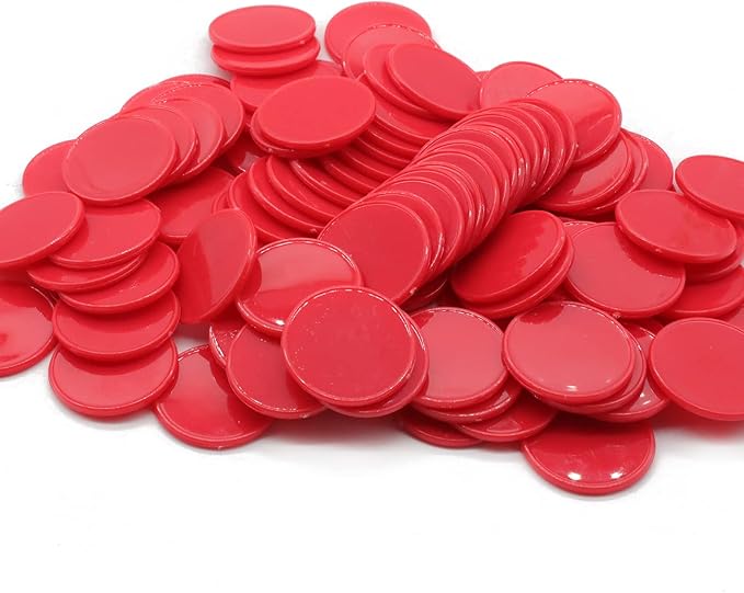 Set of 100 Opaque Plastic Learning Counters Mini Poker Chips Game Tokens with Storage Box (Red, 1 Inch)