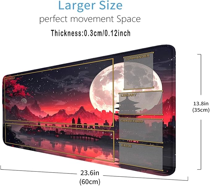 MTG Playmat Stitched Edges, MTG Play Mat for MTG TCG 24 x 14 inches Trading Card Inked Game Playmats with Storage Bag Smooth Rubber Surface Battle Game (Playmat 3)