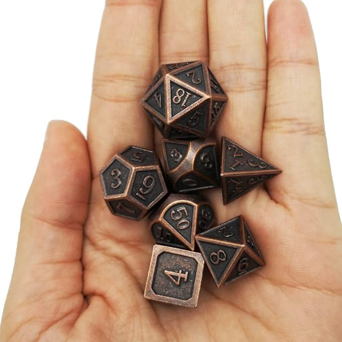 Haxtec Antique Copper Metal DND Dice Set 7 Die Polyhedral D&D Dice for TTRPG Dungeons and Dragons Gift