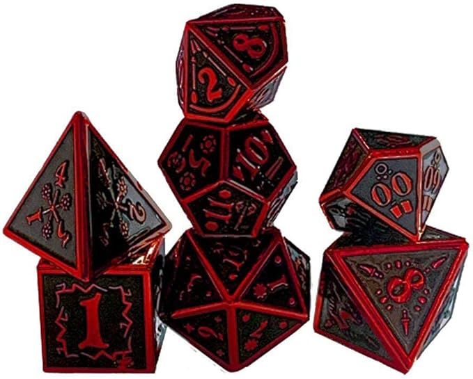 Metal Dice Set Collection for DND and All TRPG Games (Nightwatch, Red 7Set)