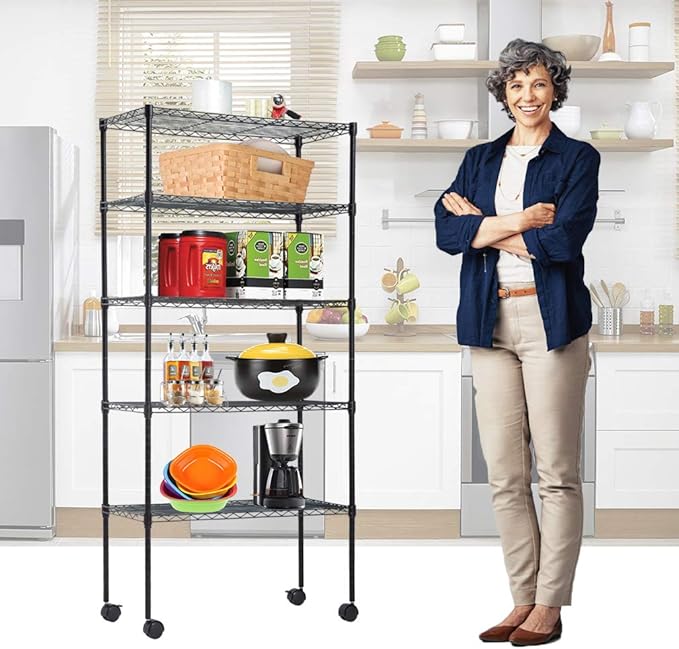 Wire Shelving Unit Metal Shelf Organizer Heavy Duty Wire Rack Storage Unit Rack Utility for Bathroom Office Kitchen (Black, 14" D x 30" W x 60" H)