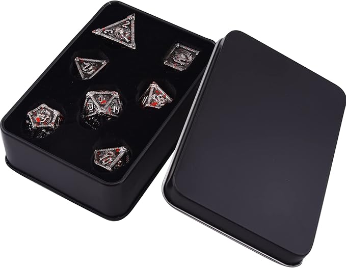 AUSTOR 7-Die Metal DND Dice Set Dungeons and Dragons Polyhedral Roll Playing Dice with Box D20 D12 D10 D% D8 D6 D4 for Pathfinder MTG RPG Board Games
