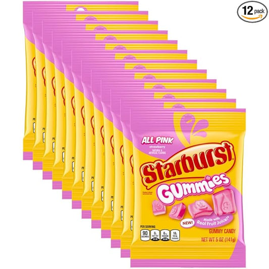 STARBURST Gummies All Pink Gummy Candy, 5 oz Bag (Pack of 12)