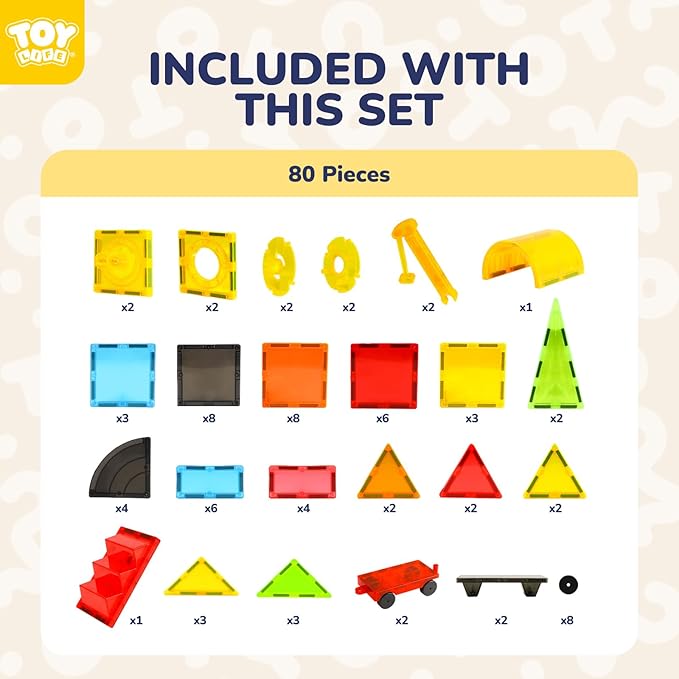 TOY Life Magnetic Tiles for Kids Ages 3-5, 80Pcs Magnet Building Toys for Kid Age 4-8, Construction Buildiing Tile for Toddler 1-3, Kids Preschool Toys