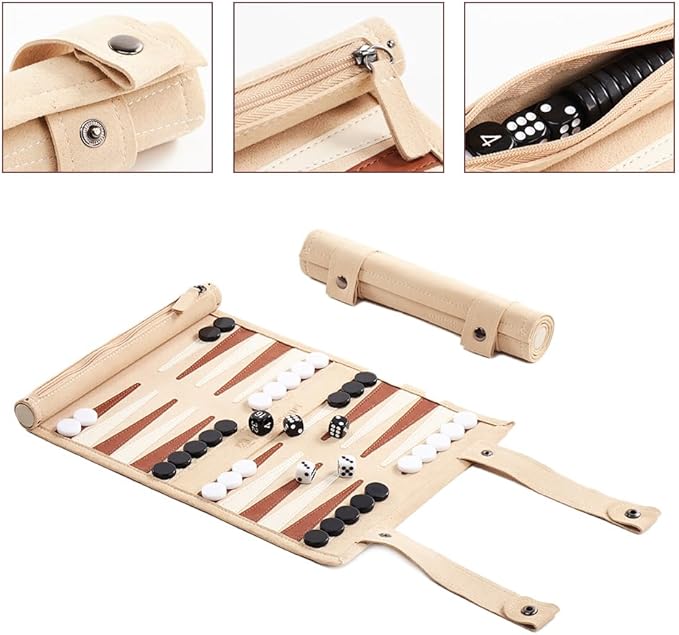 Backgammon Game Set - Roll up Board Games- Portable Travel Backgammon for Companion. Multiple Colors