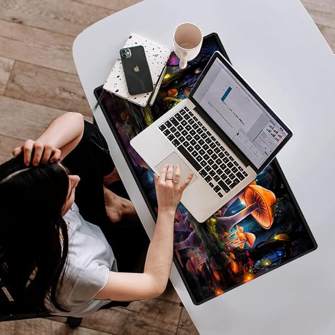 Playmat 24" x 14" Game Mats Tabletop Magic for MTG/TCG Cards, Trading Card Game Playing Stitched Play Mats Commander Deck Gaming Desk Mat Card Gameplay Mats, Magic Mushroom Enchanted Forest