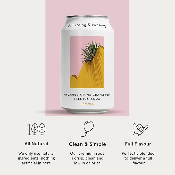Something & Nothing Pineapple & Pink Grapefruit Flavoured Sparkling Water | Lightly Carbonated, Full Flavoured with Grape & Lemon Juice | Vegan & Low Calorie Soda | 12 Fl Oz Cans (Pack of 12)