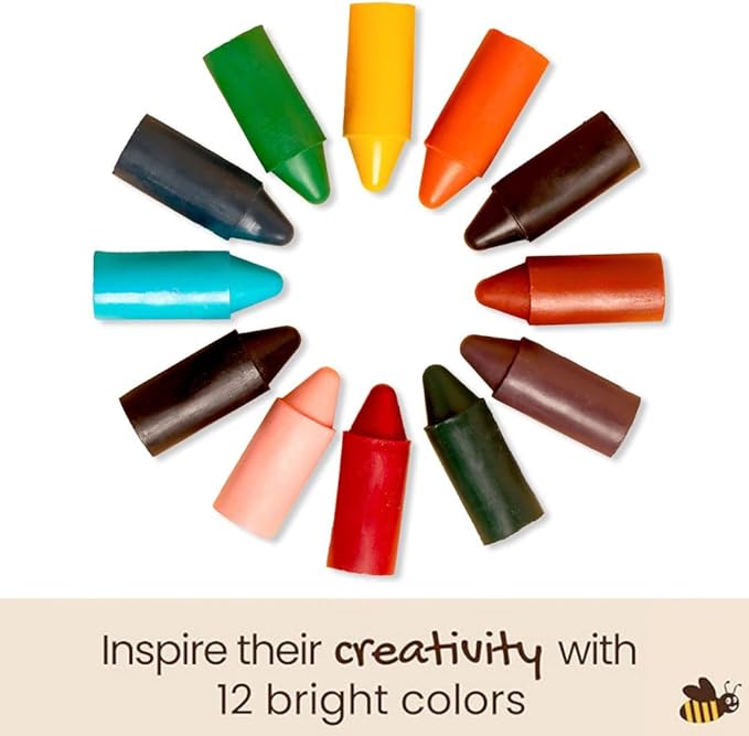 Honeysticks 100% Pure Beeswax Crayons (12 Pack) - Non Toxic Crayons, Safe for Babies and Toddlers, for 1 Year Plus, Handmade in New Zealand with Natural Beeswax, Food-Grade Colors, Eco-Friendly