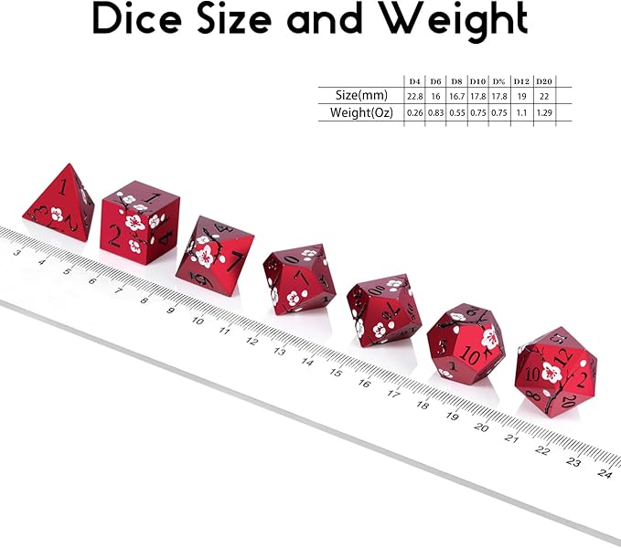 Matt Red DND Metal Dice, DNDND 7 PCS Heavy Metallic D&D Dice Set with Gorgeous Gift Case for Dungeons and Dragon Tabletop Game (Matte Red with White Flower)