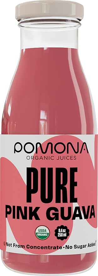 Pomona Organic Juices Pure Pink Guava Juice, 8.4 Ounce Bottle (Pack of 12), Cold Pressed Organic Juice, Non-GMO, No Sugar Added, Not from Concentrate, Gluten Free, Kosher Certified, Preservative Free