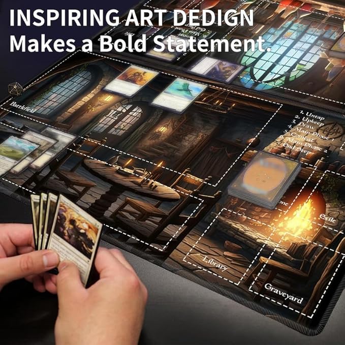 Playmat 24" x 14" Game Mats for MTG/TCG Cards, Medieval Inn Tavern