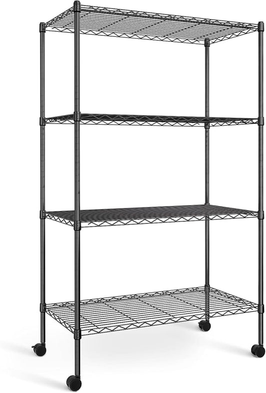 YSSOA Heavy Duty 4-Tier Storage Shelving Unit, 35.83" W x 13.98" D x 53.94" H, 1000 Lbs Loading Capacity, Black
