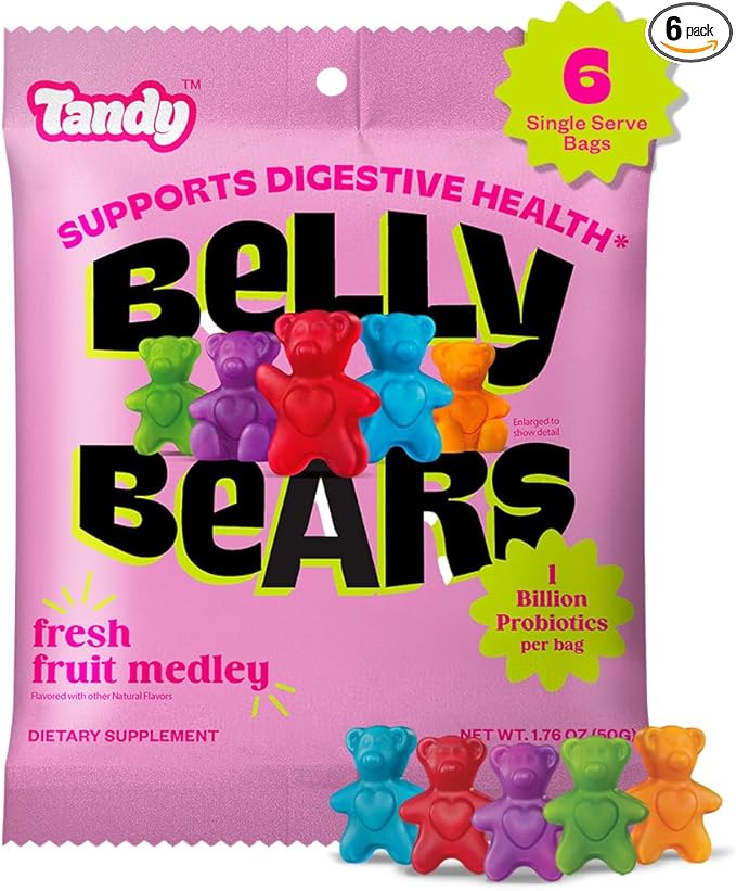 Tandy Belly Bears Fiber & Probiotic Gummies I Daily Digestive Health Gummies for Gut Health with Fresh Fruit Medley Flavor I Gluten-Free Gummy Bears I Fast-Acting Dietary Supplement Gummy I 6-Pack