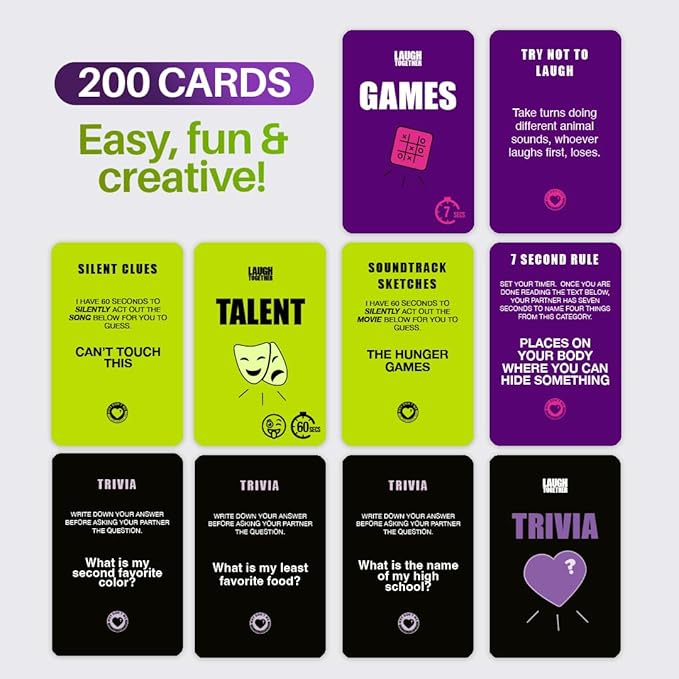 Why Don't We Why Don’t We Laugh Together? - Couples Games with 200 Cards: Talents, Games, Trivia | Win Fun Prizes for 2 Players | Date Night Activities | Thought-Provoking & Engaging Couple Card Game