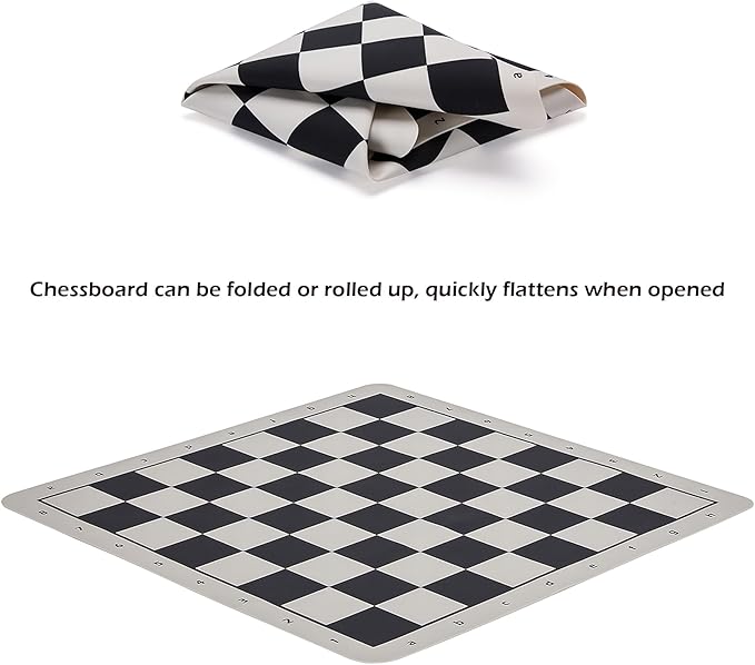 Conqueror Tournament Travel Chess Set 18''x18'' Foldable Silicone Chess Board / 3.5'' King Height Plastic Double Weighted Classic Staunton (Black and White Chessboard)