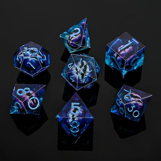 Resin Dice Set, Resin Edge Sharp for Dungeons & Dragons RPG, MTG Board Games with Gift Box (Purple and Blue Longan)