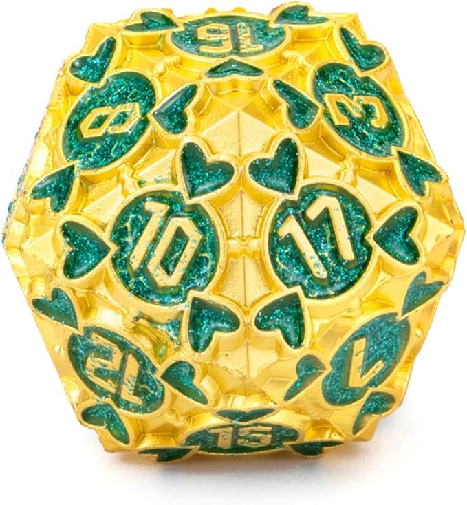 DND Metal Dice 7pcs D&D Dice Set with Beautiful Gift Box Suitable for Dungeons and Dragons MTR PRG Tabletop Games (Gold-Green)