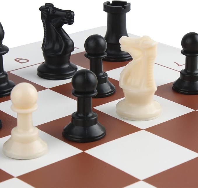 Andux Chess Game Set Chess Pieces and Rollable Board QPXQ-01 (Brown,42x42cm)