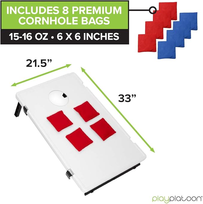 Play Platoon All Weather Cornhole Set with Two Portable Plastic Cornhole Boards and 8 Bean Bags
