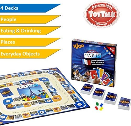 Learn French Board & Card Game Race to Paris | Fun for Family Kids Adults School | Play & Talk French Language | 4 Decks, Speak 100's of Words & Vocabulary in a Flash | Boardgame, 1–4 Players