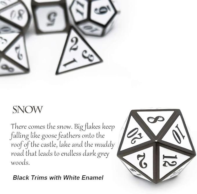Haxtec 7 Die DND Metal Dice Set D&D 7PCS DND Dice of D20 D12 D10 D8 D6 D4 for Dungeons and Dragons RPG Games-Glossy Enamel Dice (Black White)