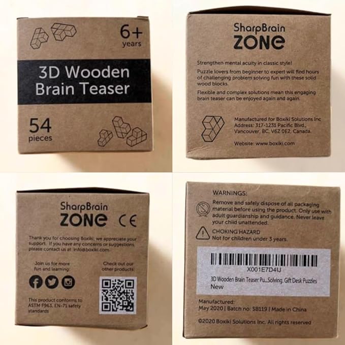 Original 3D Wooden Brain Teaser Puzzle: Engaging 3D Puzzle Box for Kids 8-12 & Adults, Desk Toys Delight, Challenging Games & Wooden Puzzles for Adult Brain Boost (Brown)