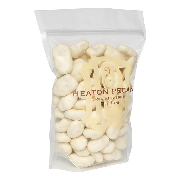 Heaton Pecans White Chocolate Covered Pecan Halves, Candied Pecans, Gourmet Snack, Holiday Nuts Gift, Teacher Gifts, Birthday and More, Food Gifts, 1 lb Bag