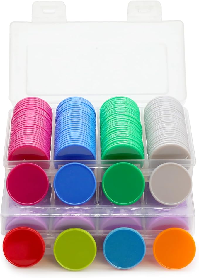 Set of 100 Opaque Plastic Learning Counters Mini Poker Chips Game Tokens with Storage Box (Deepsky Blue, 1.26 Inch)