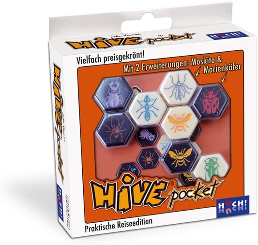 Smart Zone Games Hive Pocket Portable Strategic Board Game for 2 Players – Includes Ladybug & Mosquito Expansions – Compact Travel Version of The Award-Winning Hive Game