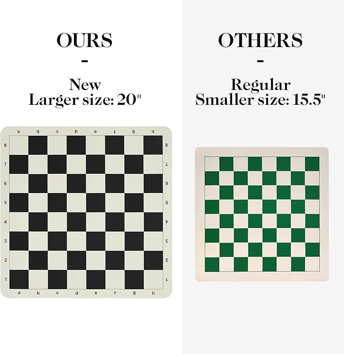 Tournament Chess Set with 20" Silicone Chess Board Mat - 4" King Plastic Weighted Staunton Pieces 2 Extra Queens - Portable EVA Carrying Case for Travel