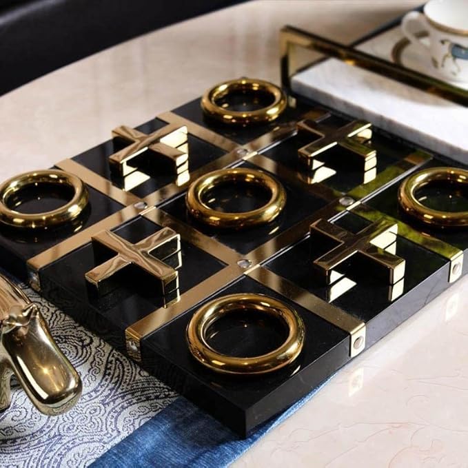 Modern Tic Tac Toe for Home Decoration, Gold and Black Hand Crafted with Black Wood and Gold Color Stainless Steel, Decorative Tic Tac Toe, Table Top Decoration, X/O Board
