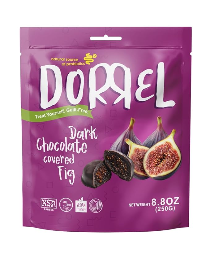 Dorrel Dark Chocolate Covered Figs - Nutritious and Sweet Snacks - Organic, Vegan - Natural Probiotic - Non-GMO - Kosher Pareve - Healthy, Delight Fruit Snack [8.8 Ounce] [1-Pack]