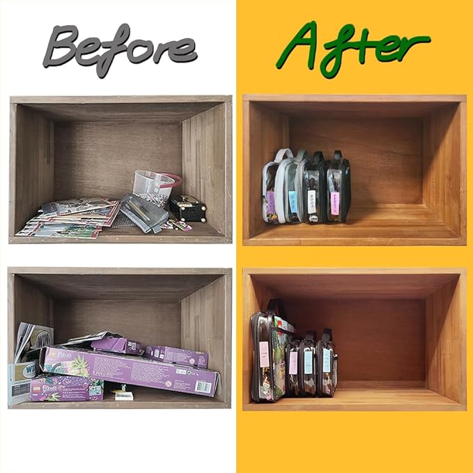 holay 4 Packs PVC Zippered Blocks Set, Toy, Clay, Board game Storage Organizer Case (Name Tag, Manual Pocket) (Black, Small, Large)