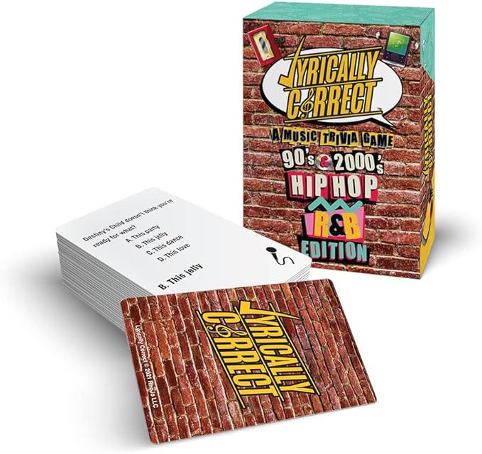 Lyrically Correct 90's and 2000's Hip Hop & R&B Music Trivia Card Game for Friends, Fun Party Game for Adults, Family Gatherings, Game Nights, and Finish The Lyrics Challenge