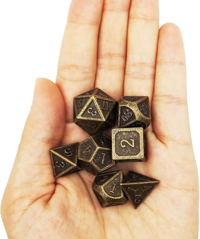 Haxtec DND Metal Dice Set 7PCS D&D Dice of D20 D12 D10 D8 D6 D4 for Dungeons and Dragons RPG Dice Games-Antique Bronze Dice