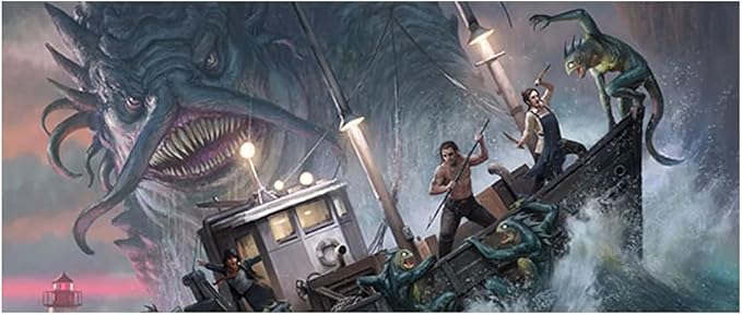 Arkham Horror Under Dark Waves Board Game Expansion - New Locations, Investigators, and Terror! Cooperative Mystery Game, Ages 14+, 1-6 Players, 2-3 Hour Playtime, Made by Fantasy Flight Games