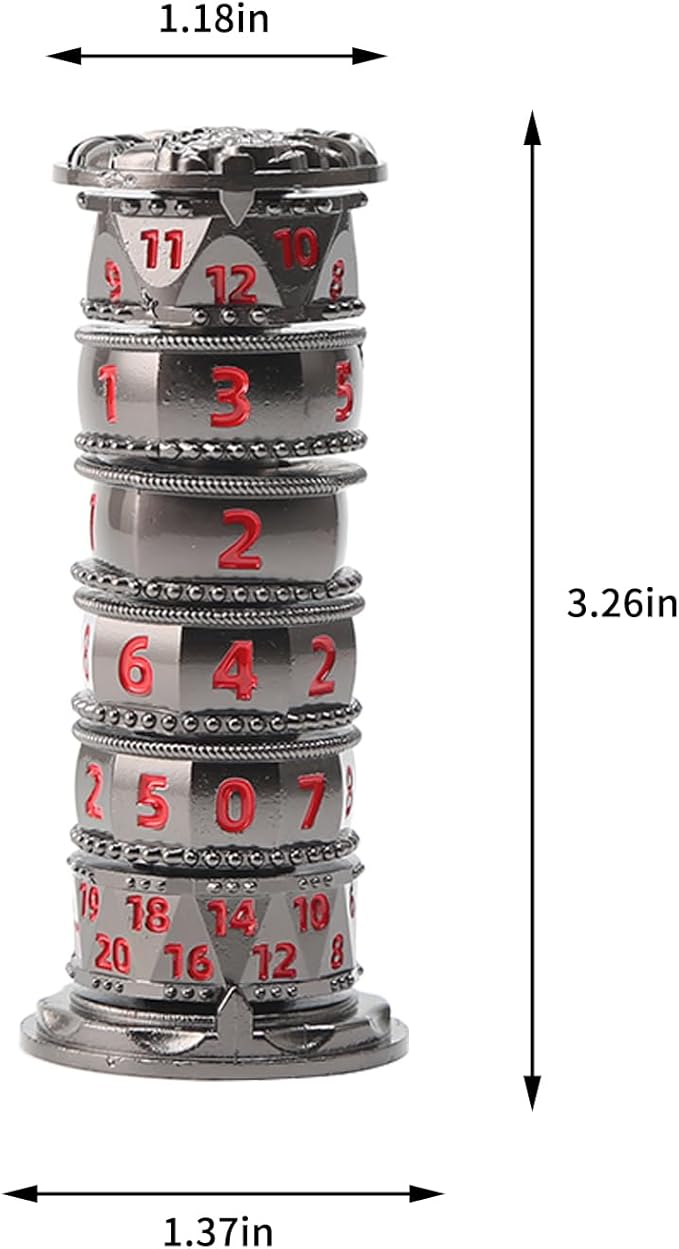 Pagoda Dice Spinner, 7 in 1 Metal Unique Roulette Dice for Sci-Fi, War, Crime Theme Tabletop Games