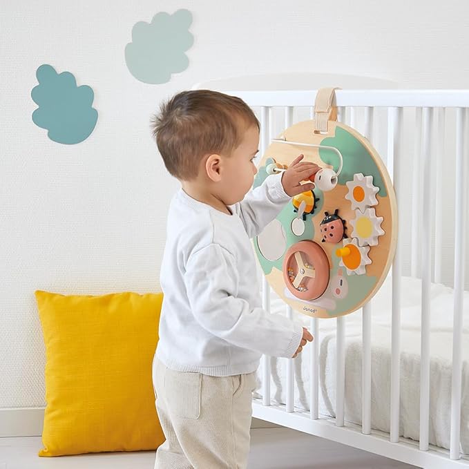 Janod Sweet Cocoon Wooden Multi-Activity Hanging Busy Board - Ages 12 Months - 3 Years - J04057