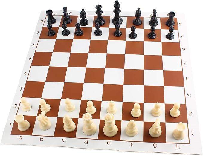 Andux Chess Game Set Chess Pieces and Rollable Board QPXQ-01 (Brown,42x42cm)
