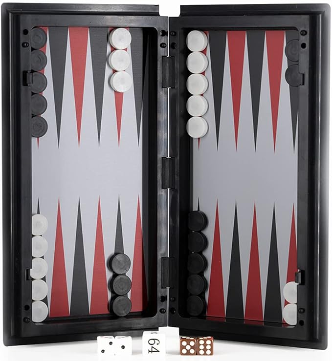 WEofferwhatYOUwant 3-in-1 Magnetic Travel Chess Set – Portable Chess, Checkers & Backgammon Board Game – 10” Folding Board