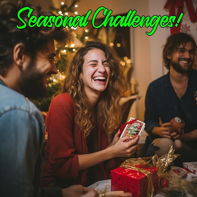 Funwares Minute of Fun Game - Minute to Win It Games for Kids, Adults, Teens, Families, Game Night, Gift for Home, Birthdays, or Travel. 2-12 Players! Xmas Edition - 218 Challenges