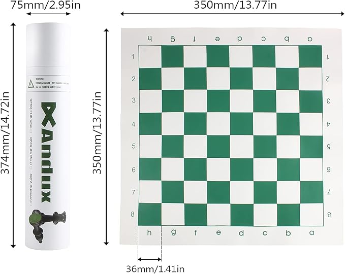 Andux Chess Game Set Chess Pieces and Rollable Board XQTZ-01 (Green,35x35cm)