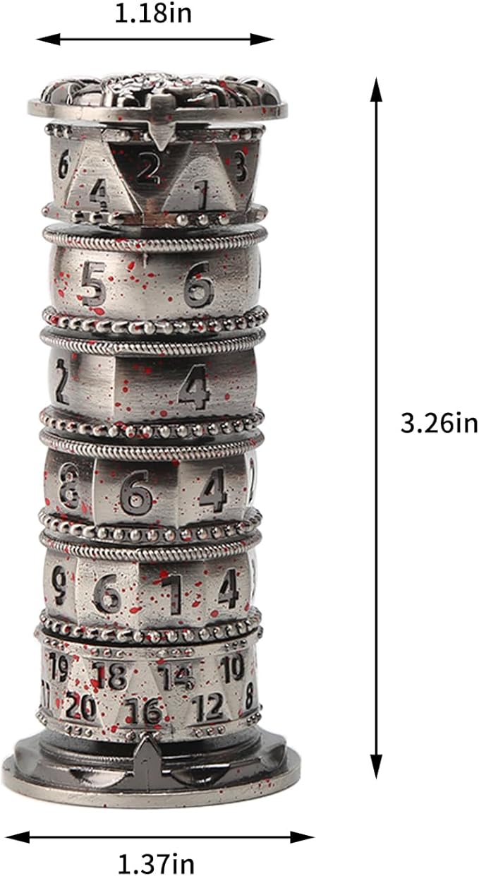 Pagoda Dice Spinner, 7 in 1 Metal Unique Roulette Dice for Sci-Fi, War, Crime Theme Tabletop Games