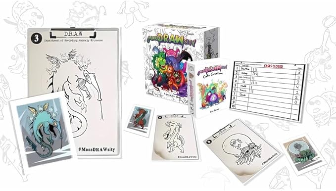 MonsDRAWsity, Drawing Party Game Based on Verbal Description, Take Turns Describing & Drawing a Bizarre Monster - Be The Player Whose Drawing Most Closely Matches, 8+, 3-8 Players